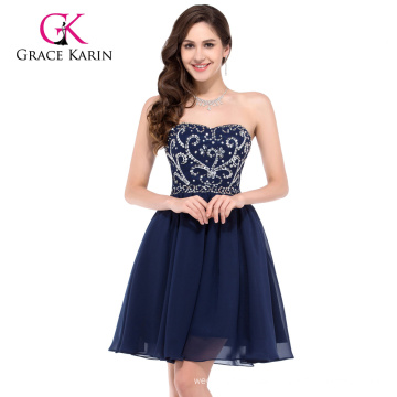 Grace Karin Sexy Strapless Chiffon Short Navy blue Prom Dress CL6049-1